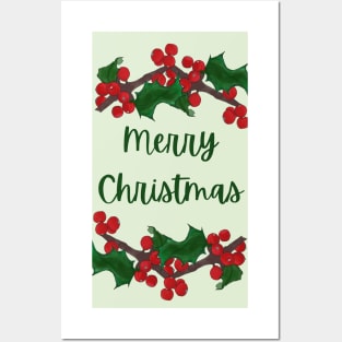 Holly Framed Merry Christmas Message Posters and Art